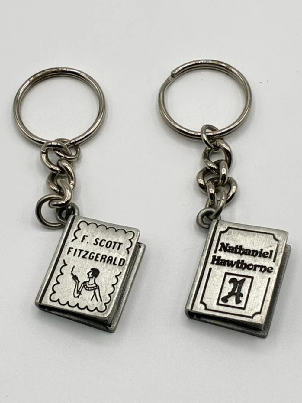 Novelkeys Pewter Book Keychains Set of 2 Vintage Literary Quote Charms USA